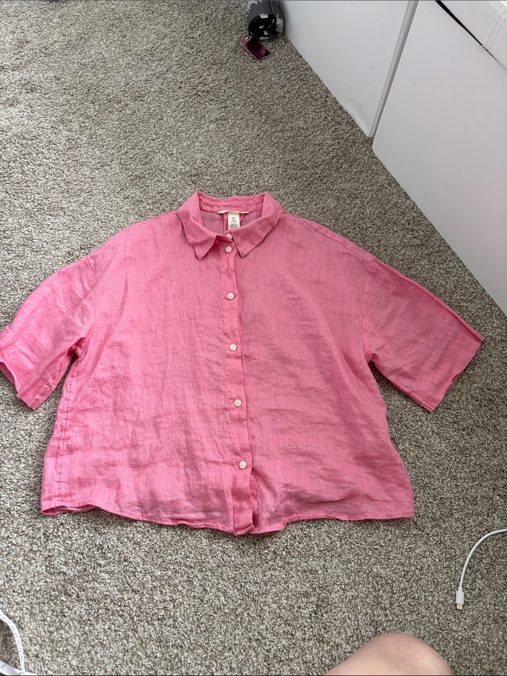 H&M Pink Linen Collared Button Shirt
